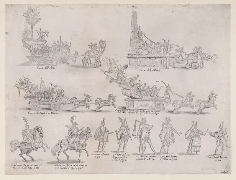 Le Chars et Les Personnages (The Chariots and The Characters), from "La Guerre d'Amour" (Guerra d'Amore) (War of Love) Wall Art by Jacques Callot - High-Resolution Digital Print