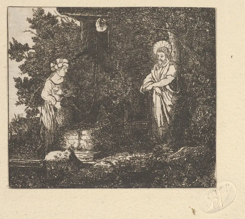 Le Christ et La Samaritaine (Christ and the Samaritan Woman) Wall Art by Rodolphe Bresdin - High-Resolution Digital Print