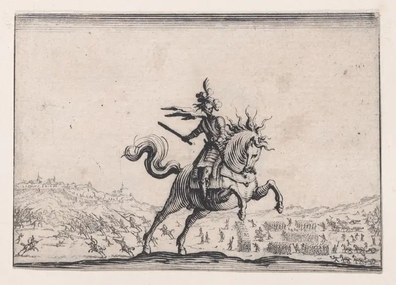 Le Commandant a Cheval (The Commander on Horseback), from "Les Caprices" Series A, The Florence Set Wall Art by Jacques Callot - High-Resolution Digital Print