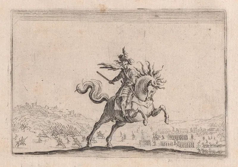 Le Commandant a Cheval (The Commander on Horseback), from "Les Caprices" Series B, The Nancy Set Wall Art by Jacques Callot - High-Resolution Digital Print