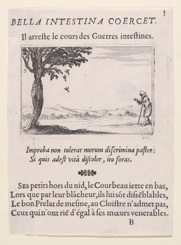 Le Corbeau et ses Petits (The Raven and its Young), plate 5 from "Lux Claustri ou La Lumière du Cloitre" (The Light of the Cloisters) Wall Art by Jacques Callot - High-Resolution Digital Print