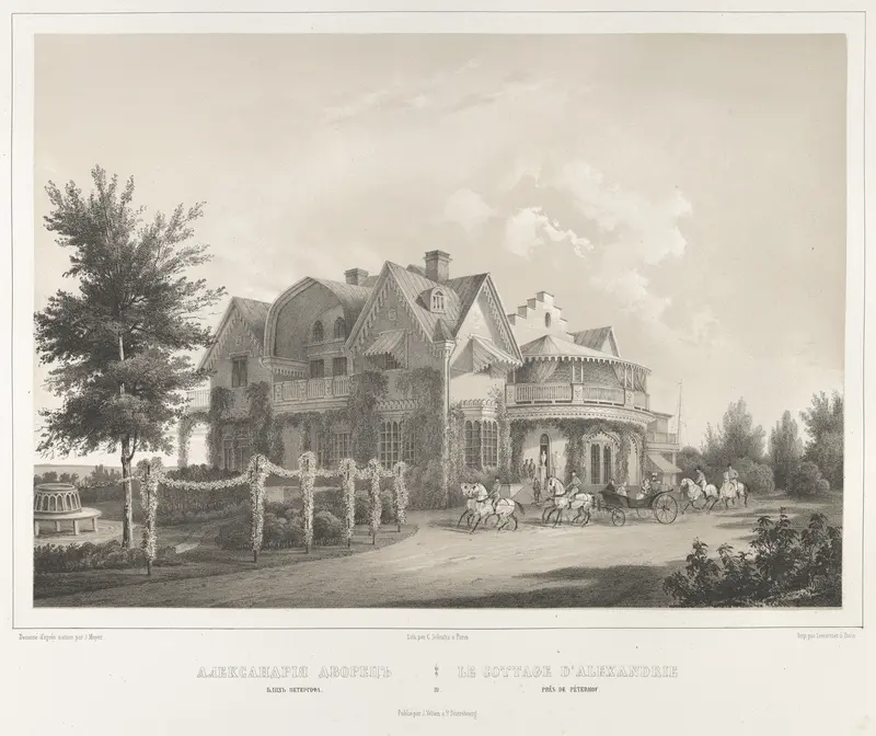 Le Cottage D'Alexandrie près de Péterof, from "Vues pittoresques des palais & jardins impériaux aux environs de St. Petersbourg" Wall Art by J. Meyer - High-Resolution Digital Print