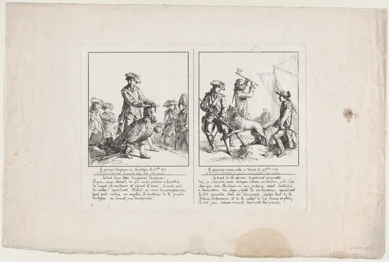 Le Général Burgoyne à Saratoga, le 17 Octobre, 1777; and Le Général Cornwallis à Yorck, le 19 Octobre, 1781 Wall Art by Anonymous, French, 18th century - High-Resolution Digital Print