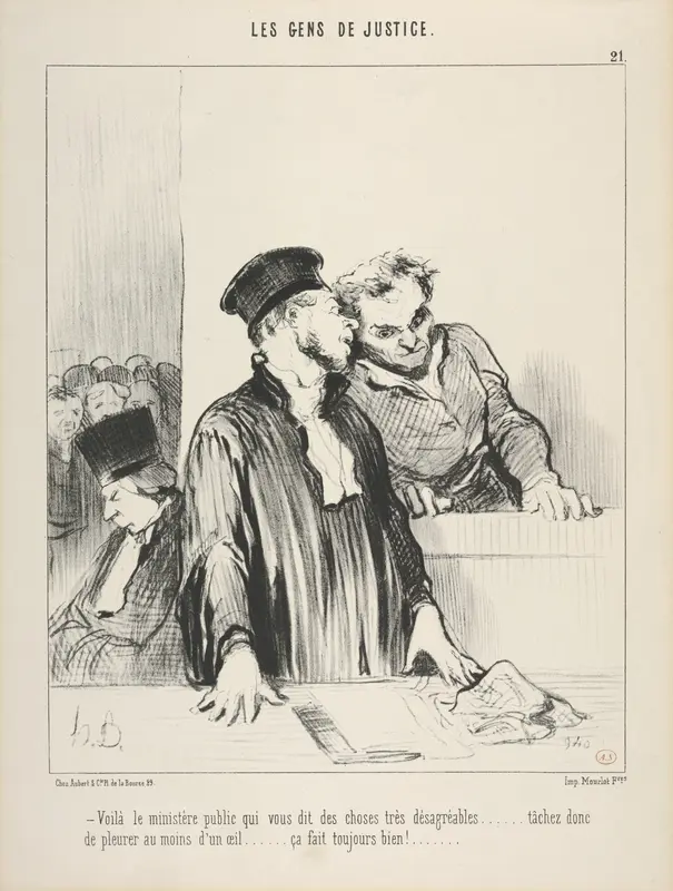 Le Gens de Justice, Plate 21, "Voila le ministere public qui vous dit des choses tres desagreeables" Wall Art by Honoré Daumier - High-Resolution Digital Print