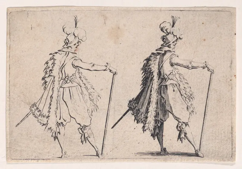 Le Gentilhomme a la Grande Canne (The Gentleman with a Large Cane), from Les Caprices Series B, The Nancy Set Wall Art by Jacques Callot - High-Resolution Digital Print