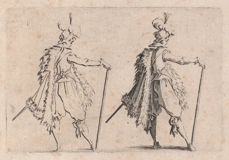 Le Gentilhomme a la Grande Canne (The Gentleman with a Large Cane), from "Les Caprices" Series B, The Nancy Set Wall Art by Jacques Callot - High-Resolution Digital Print