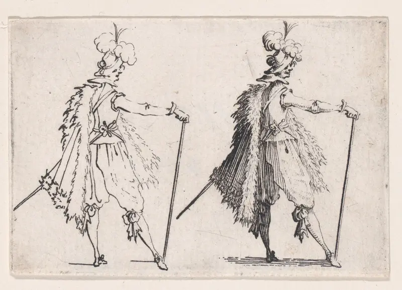 Le Gentilhomme a la Grande Canne (The Gentleman with the Large Cane), from "Les Caprices" Series A, The Florence Set Wall Art by Jacques Callot - High-Resolution Digital Print