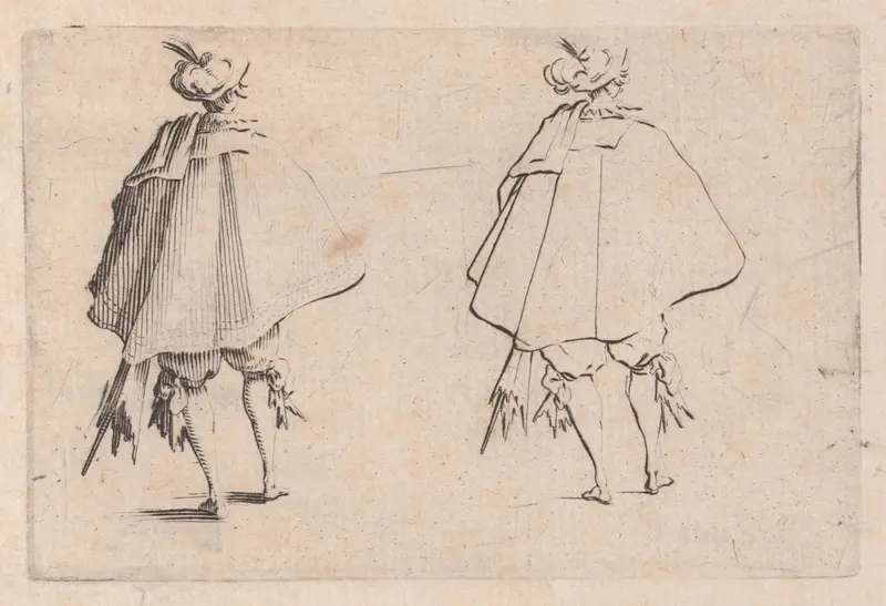 Le Gentilhomme au Grand Manteau, Vu de Dos (The Gentleman with a Large Mantle, Viewed from Behind), from "Les Caprices" Series B, The Nancy Set Wall Art by Jacques Callot - High-Resolution Digital Print