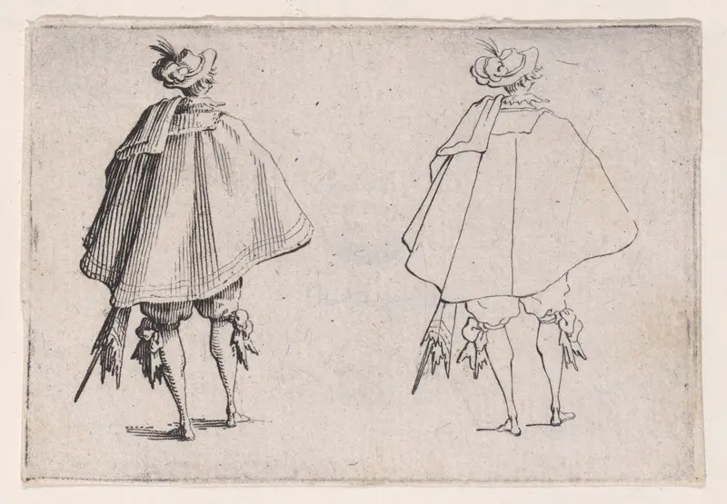 Le Gentilhomme au Grand Manteau, Vu de Dos (The Gentleman with the Large Mantle, Seen from Behind), from Les Caprices Series A, The Florence Set Wall Art by Jacques Callot - High-Resolution Digital Print