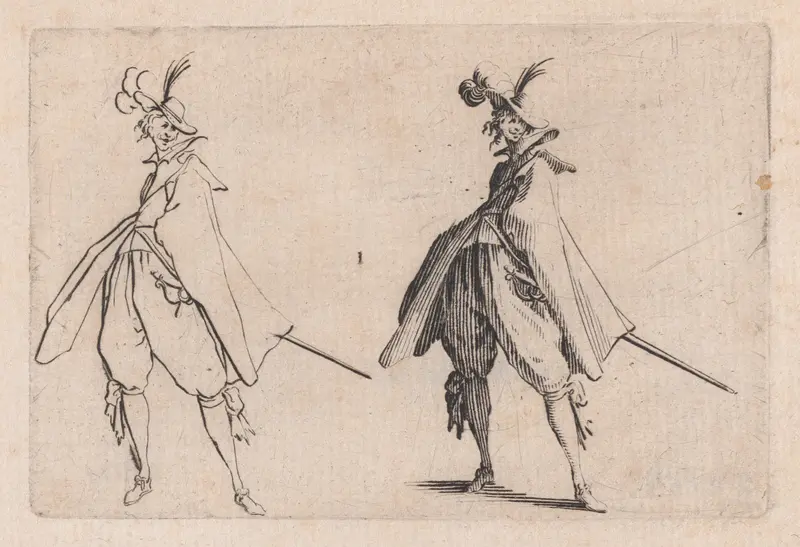 Le Gentilhomme au Grand Manteau, Vu de Face (The Gentleman with the Large Mantle, Viewed from the Front), from "Les Caprices" Series B, The Nancy Set Wall Art by Jacques Callot - High-Resolution Digital Print