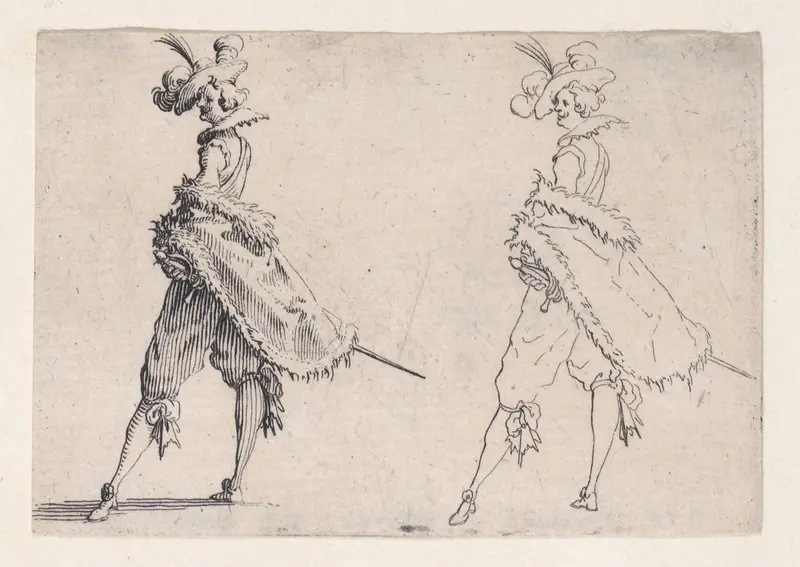 Le Gentilhomme au Manteau Posé sur la Hanche (Gentleman with his Mantle on his Hip), from "Les Caprices" Series A, The Florence Set Wall Art by Jacques Callot - High-Resolution Digital Print