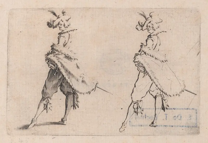 Le Gentilhomme au Manteau Posé sur la Hanche (The Gentleman with his Mantle on his Hip), from "Les Caprices" Series B, The Nancy Set Wall Art by Jacques Callot - High-Resolution Digital Print
