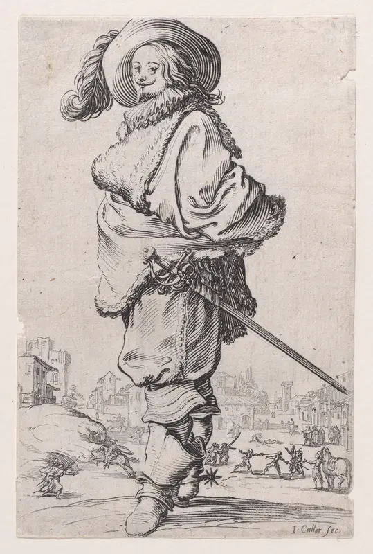 Le Gentilhomme au Plastron de Fourrure (The Gentleman with a Fur Shirt Front), from "La Noblesse" (The Nobility) Wall Art by Jacques Callot - High-Resolution Digital Print
