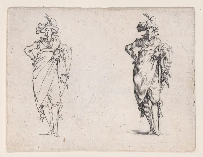 Le Gentilhomme de Face, La Main Droite Sur la Hanche (Gentleman Facing Foward, his Right Hand on his Hip), from Les Caprices Series A, The Florence Set Wall Art by Jacques Callot - High-Resolution Digital Print
