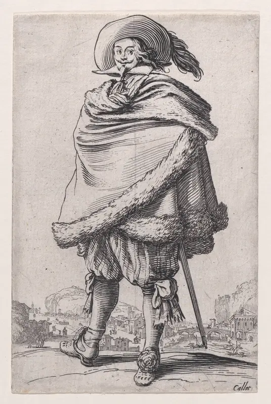 Le Gentilhomme Enroulé dans son Manteau Bordé de Fourrures (The Gentleman Wrapped in a Fur-Lined Mantle), from "La Noblesse" (The Nobility) Wall Art by Jacques Callot - High-Resolution Digital Print
