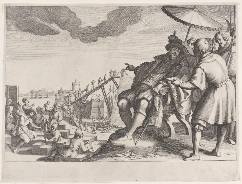 Le Grand Duc Fait Fortifier le Port de Livourne (The Grand Duke Fortifying the Port of Livourne), from La Vie de Ferdinand Ier de Médicis série appelée aussi Les Batailles des Médicis (The Life of Ferdinand I de'Medici also called The Medici Battles) Wall Art by Jacques Callot - High-Resolution Digital Print