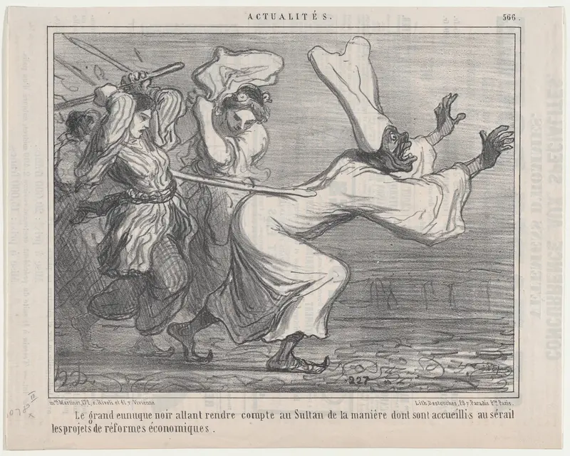 Le grand eunuque noir allant rendre compte au Sultan..., from Actualités, published in Le Charivari, September 18, 1858 Wall Art by Honoré Daumier - High-Resolution Digital Print