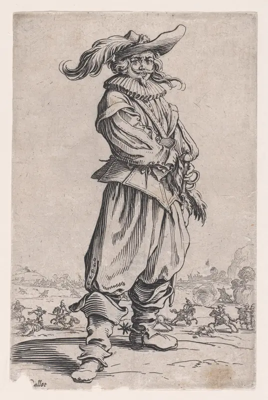 Le Guerrier au Chapeau Orné d'une Grande Plume (The Officer with a Large Feather in His Hat), from "La Noblesse" (The Nobility) Wall Art by Jacques Callot - High-Resolution Digital Print