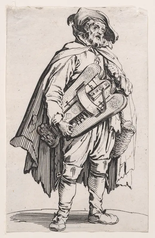 Le Joueur de Vielle (The Hurdy-Gurdy Player), from "Les Gueux suite appelée aussi Les Mendiants, Les Baroni, ou Les Barons" (The Beggars, also called the Barons) Wall Art by Jacques Callot - High-Resolution Digital Print