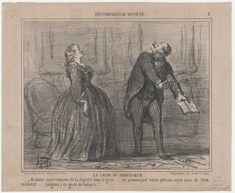 Le leçon du professeur, from Les Comédiens de Société, published in Le Charivari, April 12, 1858 Wall Art by Honoré Daumier - High-Resolution Digital Print