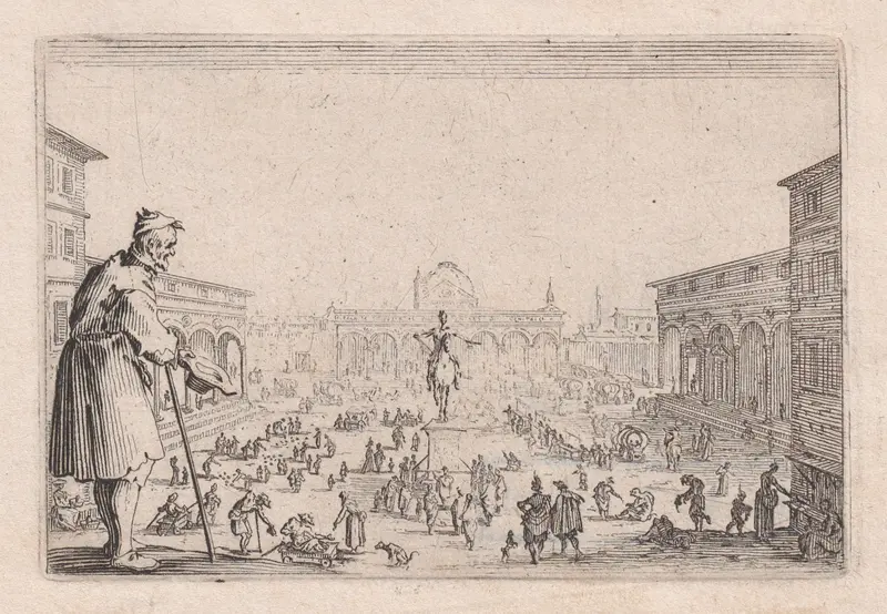 Le Marché de la Place de L'Annonciade a Florence (The Market in the Piazza della Annunziata in Florence), from "Les Caprices" Series B, The Nancy Set Wall Art by Jacques Callot - High-Resolution Digital Print