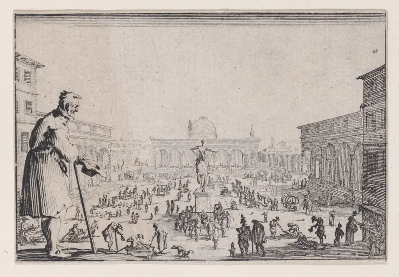 Le Marché de la Place de L'Annonciade a Florence (The Marketplace of L' Annunziata in Florence), from "Les Caprices" Series A, The Florence Set Wall Art by Jacques Callot - High-Resolution Digital Print
