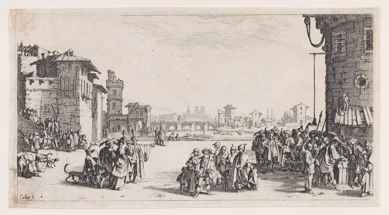 Le Marché d'Esclaves, estampe appelée aussi Les Galériens, Le Petit Paris, La Petite Vue de Paris (The Slave Market, also called The Galley Slaves, The Small Paris, The Small View of Paris) Wall Art by Jacques Callot - High-Resolution Digital Print