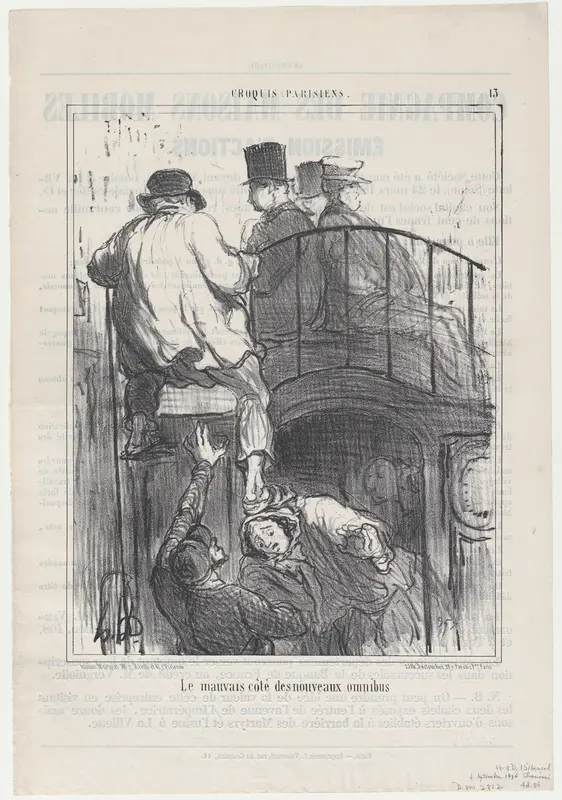 Le mauvais côté des nouveaux omnibus, from Croquis Parisiens, published in Le Charivari, September 4, 1856 Wall Art by Honoré Daumier - High-Resolution Digital Print