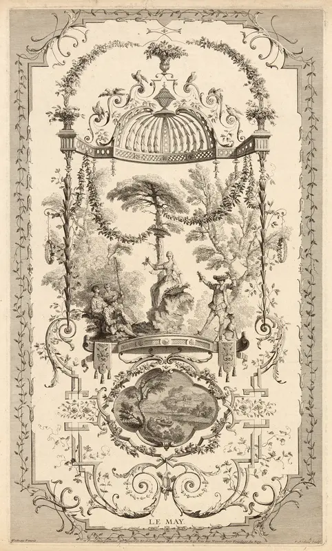 Le May, plate 100 from " L'Oeuvre d'Antoine Watteau" Wall Art by Pierre Aveline - High-Resolution Digital Print