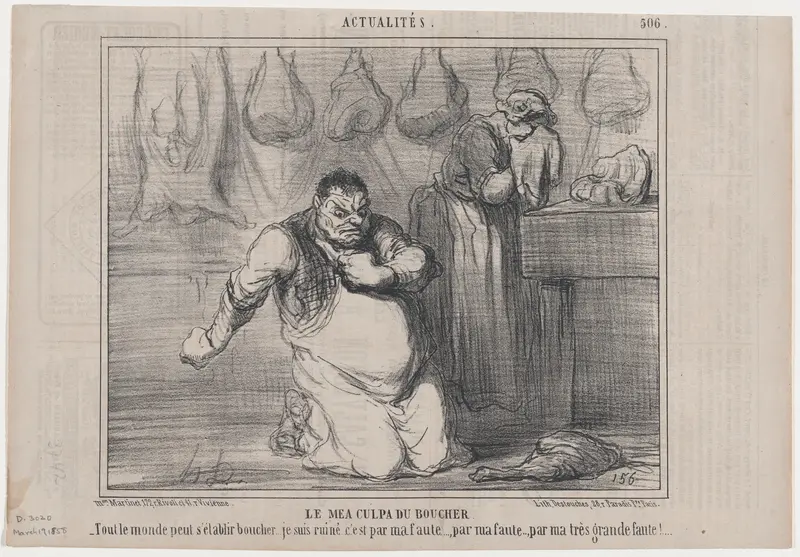 Le mea culpa du boucher, from Actualités, published in Le Charivari, March 19, 1858 Wall Art by Honoré Daumier - High-Resolution Digital Print