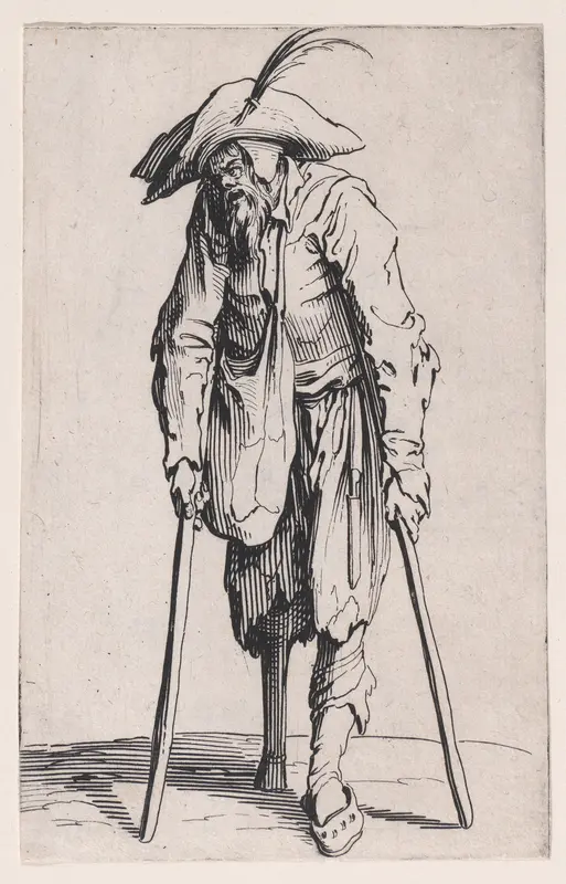 Le Mendiant a la Jambe de Bois (The Beggar with a Wooden Leg), from "Les Gueux suite appelée aussi Les Mendiants, Les Baroni, ou Les Barons" (The Beggars, also called the Barons) Wall Art by Jacques Callot - High-Resolution Digital Print