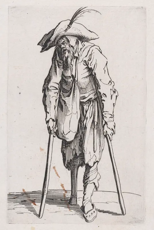 Le Mendiant a la Jambe de Bois (The Beggar with the Wooden Leg), from "Les Gueux suite appelée aussi Les Mendiants, Les Baroni, ou Les Barons" (The Beggars, also called the Barons) Wall Art by Jacques Callot - High-Resolution Digital Print