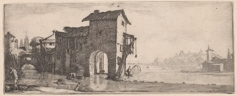 Le Moulin a Eau (The Water Mill), from "Les Quatre Paysages" (The Four Landscapes) Wall Art by Jacques Callot - High-Resolution Digital Print