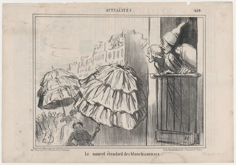 Le nouvel étendard des blanchisseuses, from Actualités, published in Le Charivari, August 26, 1857 Wall Art by Honoré Daumier - High-Resolution Digital Print