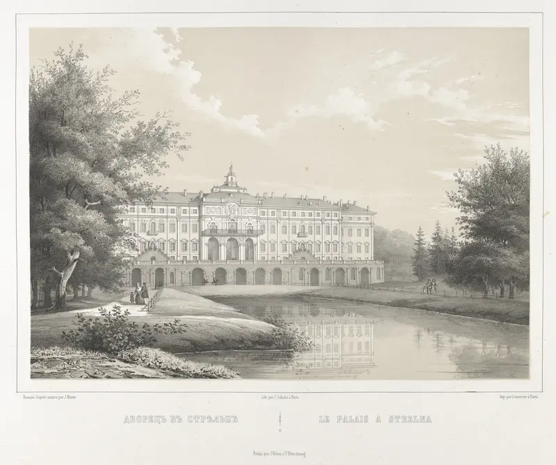 Le Palais à Strelna, from "Vues pittoresques des palais & jardins impériaux aux environs de St. Petersbourg" Wall Art by J. Meyer - High-Resolution Digital Print