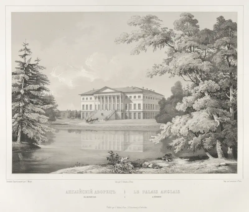 Le Palais Anglais à Peterhof, from "Vues pittoresques des palais & jardins impériaux aux environs de St. Petersbourg" Wall Art by J. Meyer - High-Resolution Digital Print