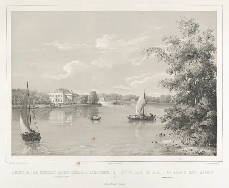 Le Palais de S.A.I. Le Prince Grand duc Michel a Hamenny-Ostrof, from "Vues pittoresques des palais & jardins impériaux aux environs de St. Petersbourg" Wall Art by J. Meyer - High-Resolution Digital Print