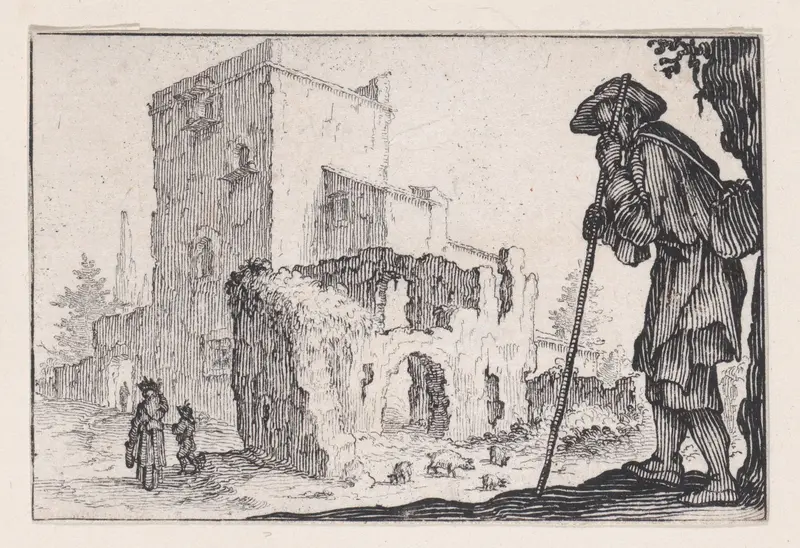 Le Patre et les Ruines (The Shepherd and the Ruins), from "Les Caprices" Series A, The Florence Set Wall Art by Jacques Callot - High-Resolution Digital Print