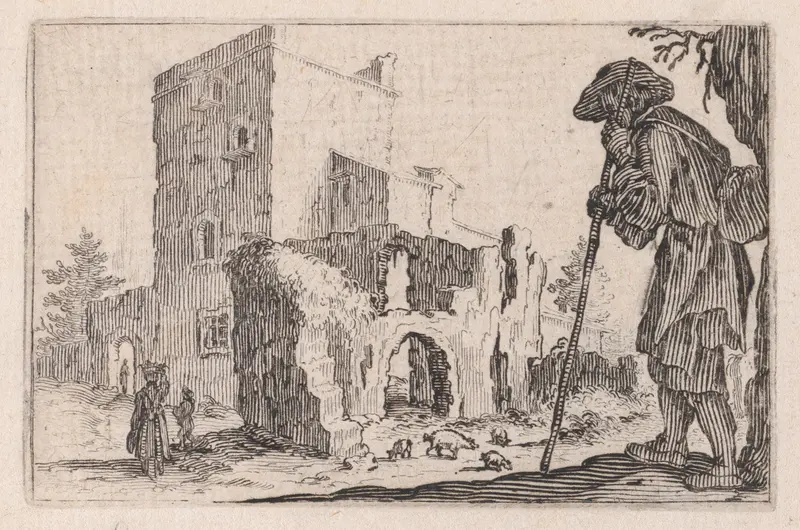 Le Patre et Les Ruines (The Shepherd and the Ruins), from "Les Caprices" Series B, The Nancy Set Wall Art by Jacques Callot - High-Resolution Digital Print