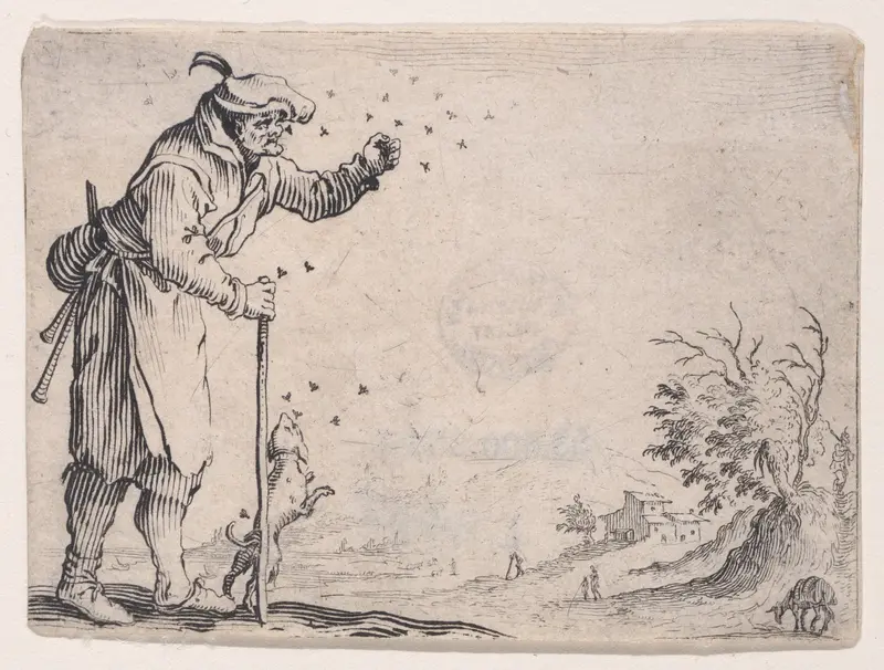 Le Paysan Assailli par les Abeilles (The Peasant Attacked by Bees), from Les Caprices Series B, The Nancy Set Wall Art by Jacques Callot - High-Resolution Digital Print