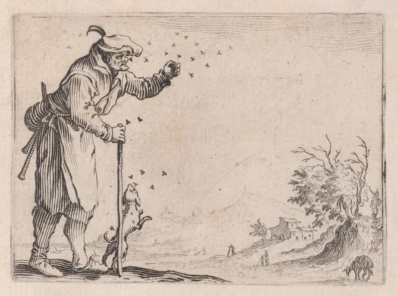 Le Paysan Assailli par les Abeilles (The Peasant Attacked by Bees), from "Les Caprices" Series B, The Nancy Set Wall Art by Jacques Callot - High-Resolution Digital Print