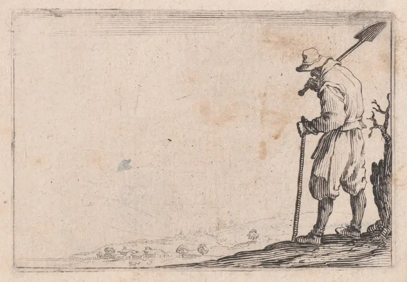 Le Paysan Portant sa Pelle sur L'Épaule (The Peasant Carrying his Shovel Over his Shoulder), from "Les Caprices" Series B, The Nancy Set Wall Art by Jacques Callot - High-Resolution Digital Print