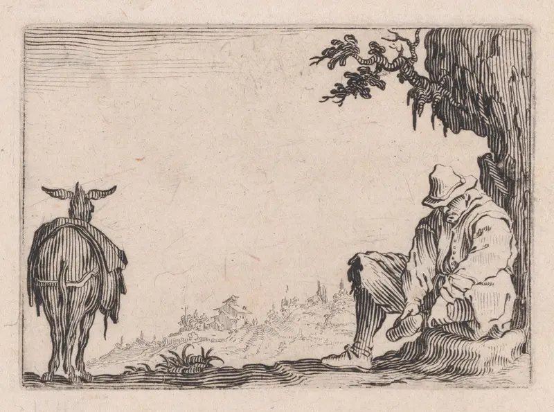 Le Paysan se Déchaussant (The Peasant Removing his Shoes), from "Les Caprices" Series B, The Nancy Set Wall Art by Jacques Callot - High-Resolution Digital Print