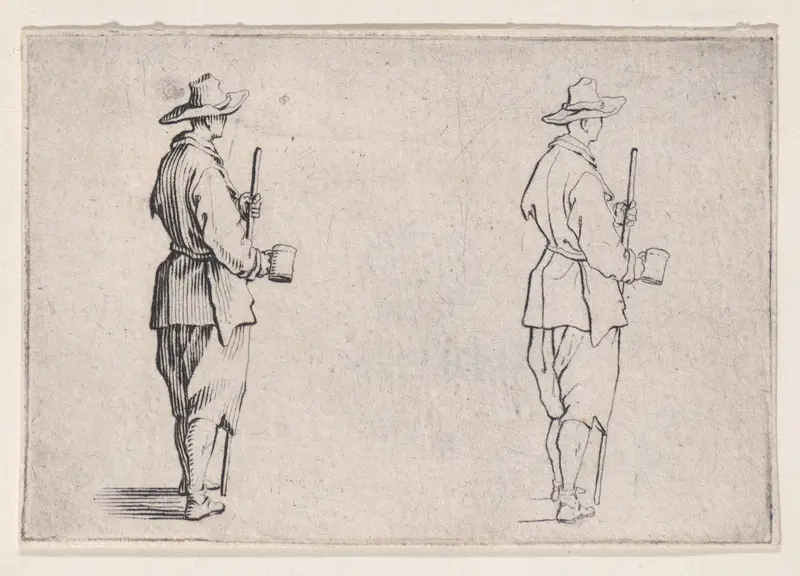 Le Paysan Tenant un Gobelet (The Peasant Holding a Cup), from Les Caprices Series A, The Florence Set Wall Art by Jacques Callot - High-Resolution Digital Print