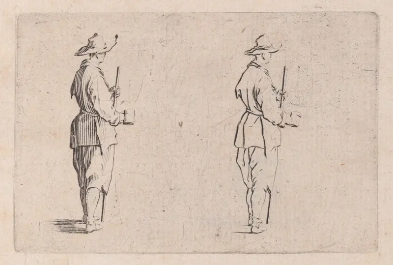 Le Paysan Tenant un Gobelet (The Peasant Holding a Cup), from "Les Caprices" Series B, The Nancy Set Wall Art by Jacques Callot - High-Resolution Digital Print