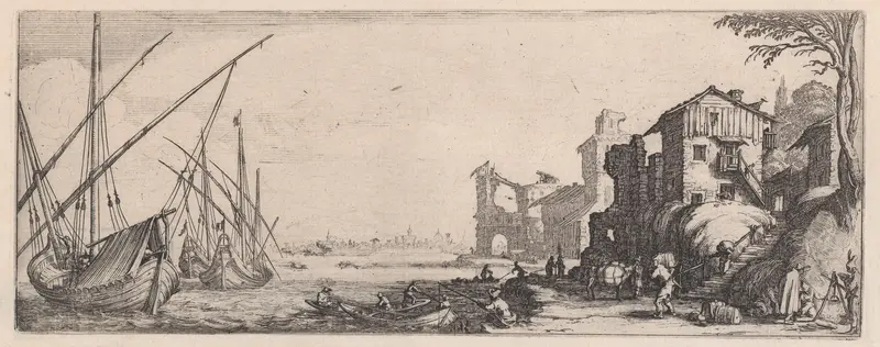 Le Petit Port appelé aussi Le Port de Mer (The Small Port, also called the Sea Port), from "Les Quatre Paysages" (The Four Landscapes) Wall Art by Jacques Callot - High-Resolution Digital Print