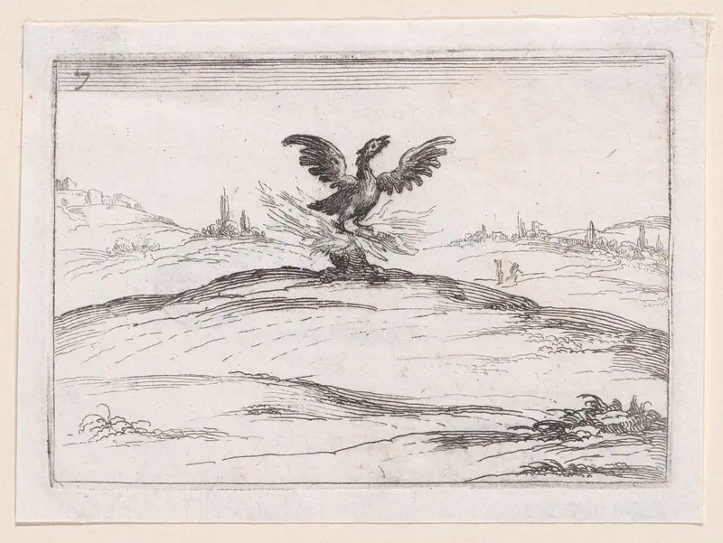 Le Phénix se Brulant (The Phoenix is Burning), plate 7 from "Lux Claustri ou La Lumière du Cloitre" (The Light of the Cloisters) Wall Art by Jacques Callot - High-Resolution Digital Print