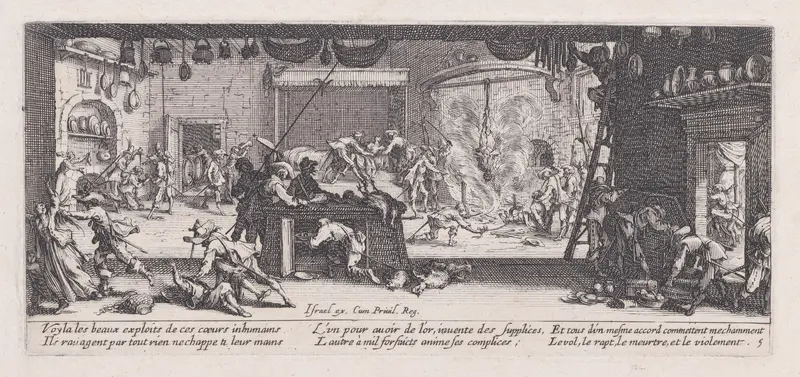 Le Pillage d'une Ferme (The Looting of a Farm), plate 5 from "Les Misères et les Mal-Heures de la Guerre" (The Miseries and Misfortunes of War) Wall Art by Jacques Callot - High-Resolution Digital Print