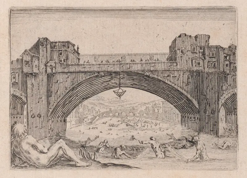 Le Ponte-Vecchio, a Florence (The Ponte-Vecchio, in Florence), from "Les Caprices" Series B, The Nancy Set Wall Art by Jacques Callot - High-Resolution Digital Print