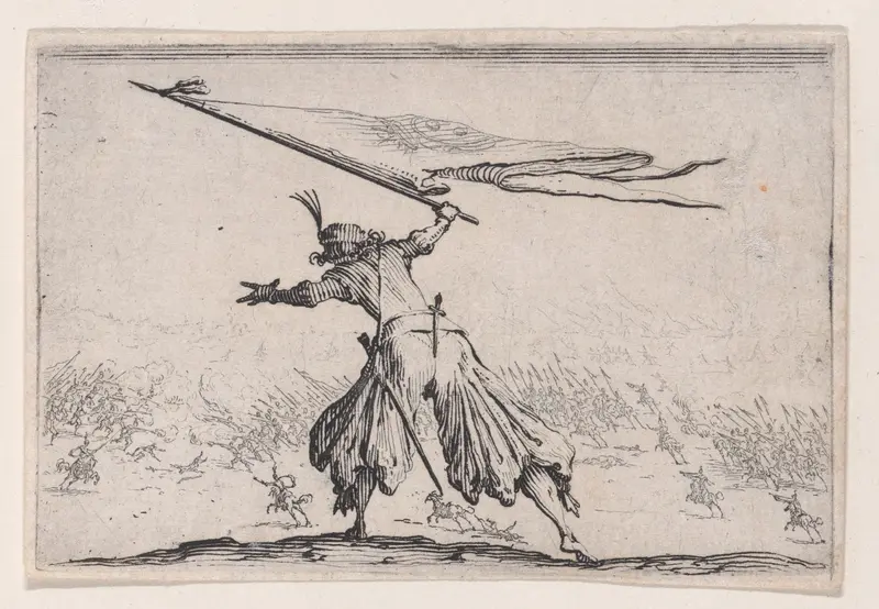 Le Porte-Étendard (The Standard Bearer), from Les Caprices Series A, The Florence Set Wall Art by Jacques Callot - High-Resolution Digital Print